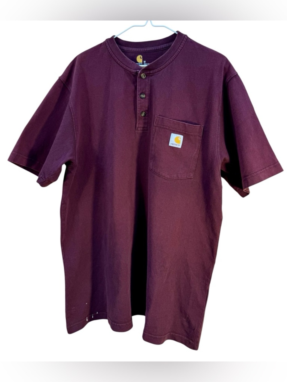 Carhartt Henley Pocket Tee – Faded Burgundy / Workwear Distressed – Size Medium